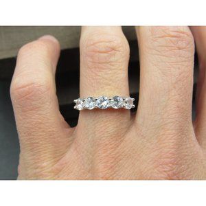 Size 7 Sterling Silver Brilliant Bright Five Cubic Zirconia Band Ring